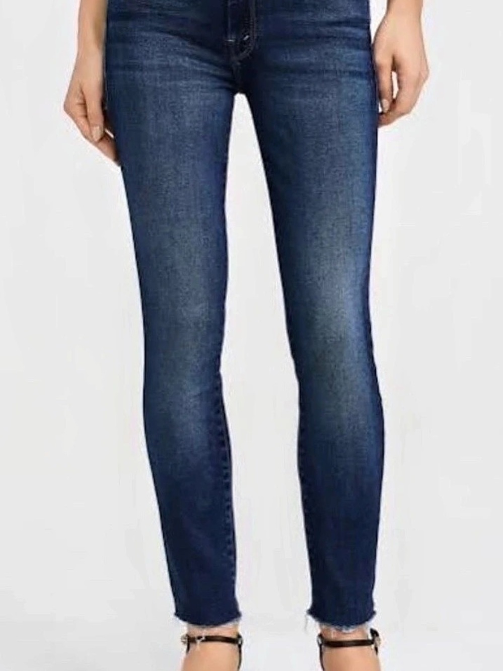 Mother The Looker Ankle Step Fray Skinny Jeans in Blue Waist 24 (B3)